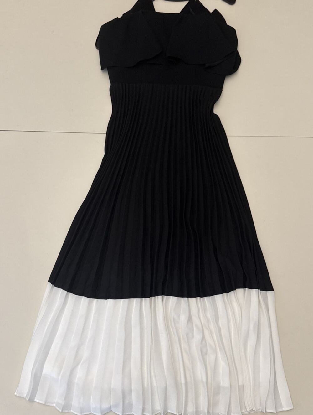 Aidan by Aidan Mattox Pleated Popover Colorblock Midi Dress Black White Size 0